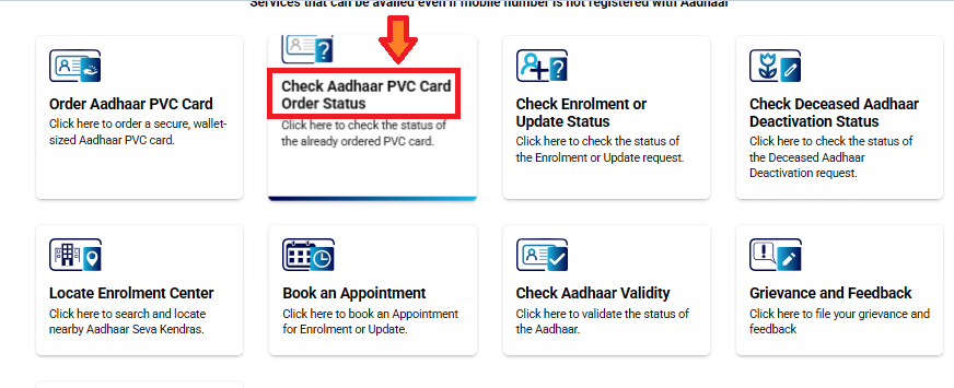 Check Aadhaar PVC Card Order Status