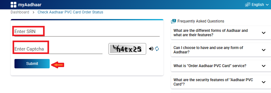 PVC Aadhaar Order Status