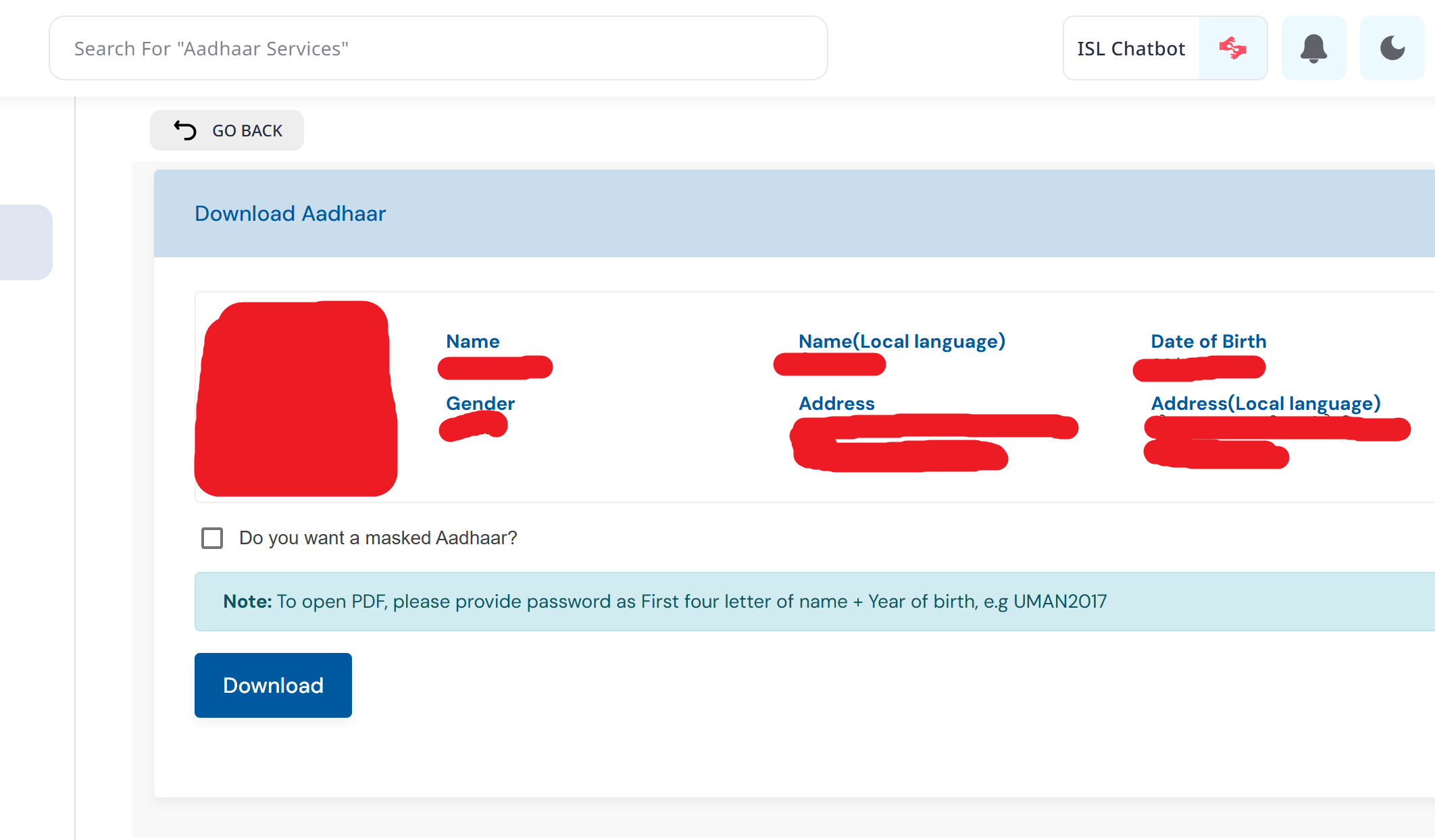 Masked Aadhaar Download UMANG